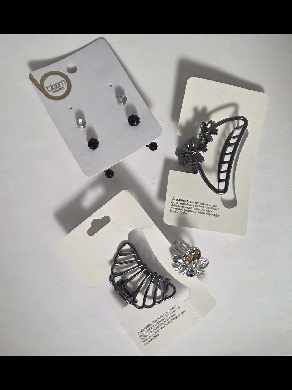 Dark Grey Flower Hair Clip Set with Stud Earrings And Ring